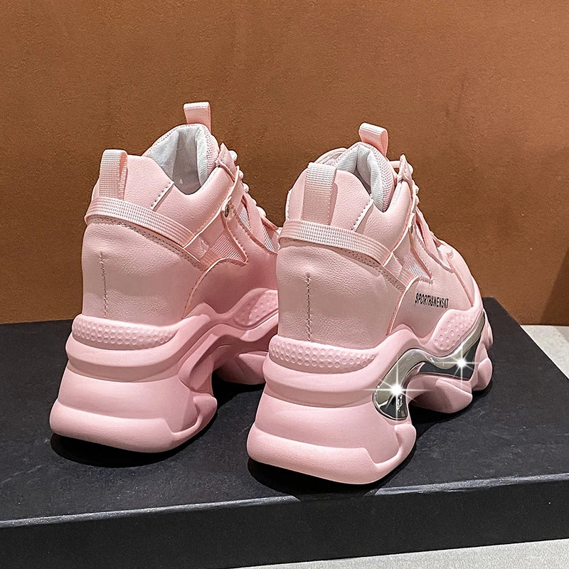 2025 Women Chunky Sneakers Platform Ulzzang Sports Shoes Summer Thick Bottom Breathable Mesh Casual Shoes 11CM High Heels Woman