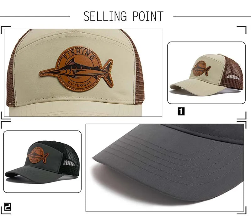 Summer Hot Sale Unisex Seven-Panel Style Trucker Hat Adjustable Baseball Cap Shark Pattern Patch Fishing Hat Mesh  Sports Dad Ha