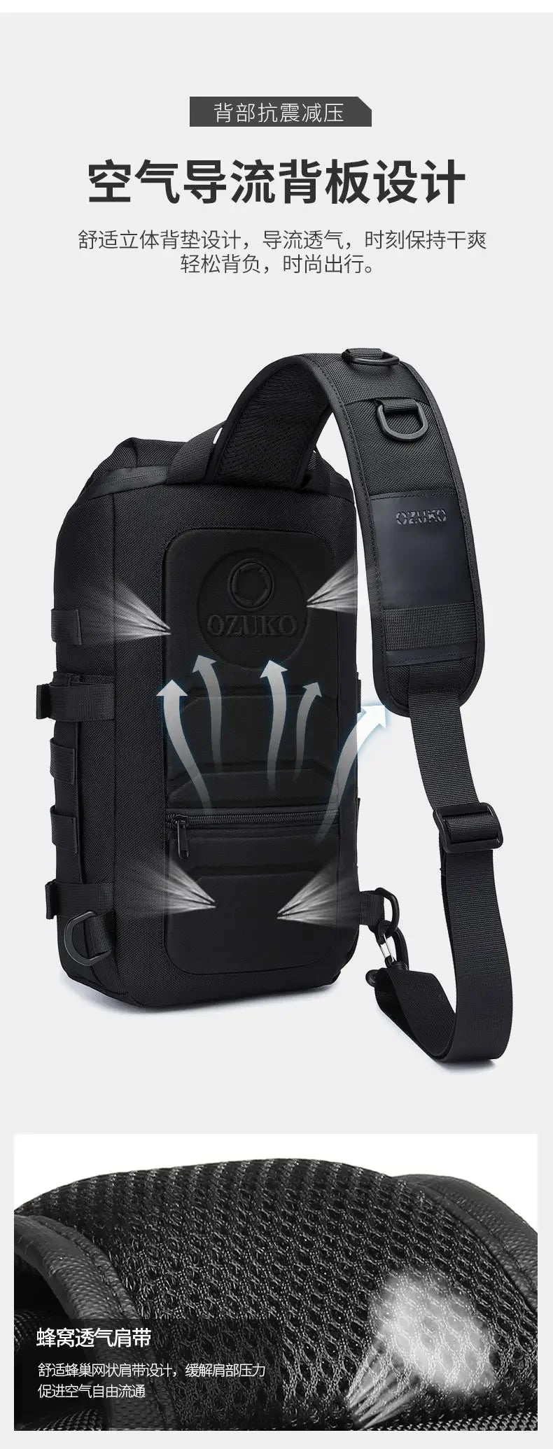 OZUKO Bicycle Bag   Crossbody Bag Camping Riding Travel Rucksack Molle Tactical Bags Hiking Cycling Outdoor