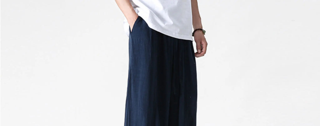 Summer Wide Leg Pants Men's Cotton Linen Harun Loose Pants Men Casual Elastic Waist Circumference Lantern Trousers Plus Size 5XL