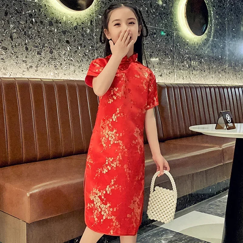 Summer Modern Cheongsam Children Girls Dresses Baby Fashion Kids Clothes Chinese Style Girl Dress Vestidos Casual Qipao Costumes