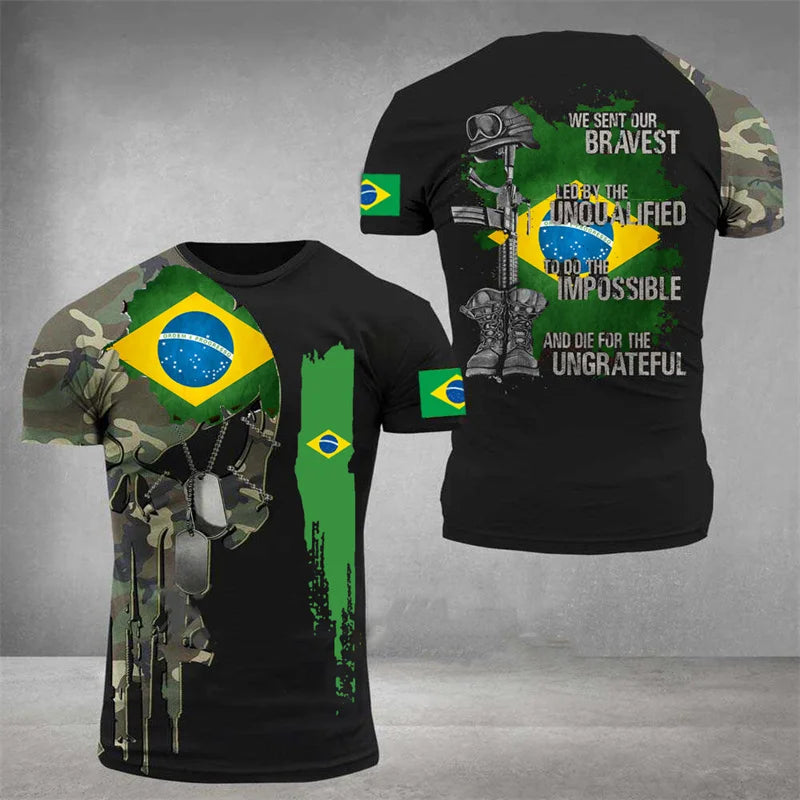Brazil Flag Men's T-Shirt 3D Print Brazilian T Shirt Summer Oversized Jersey Camo Veterans Short Sleeve Sports Tactical Tee Tops