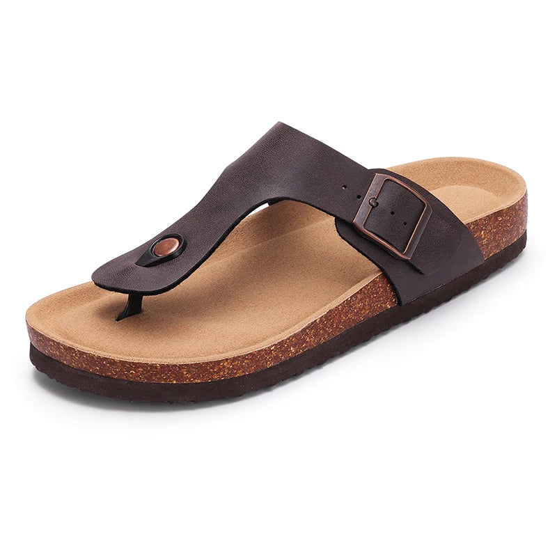 Kidmi Women's Summer Barefoot Sandals Cork Footbed Nonslip Slides Leather Clogs for Beach Essential Footwear