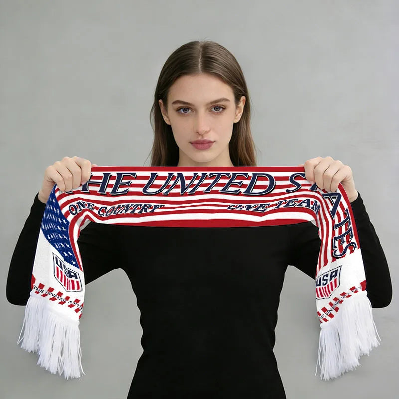 2026 Football Fan Scarf Argentina Brazil Portugal France Spain Canada USA Mexico Print Flannel Tassel Cheering Supporter Scarf