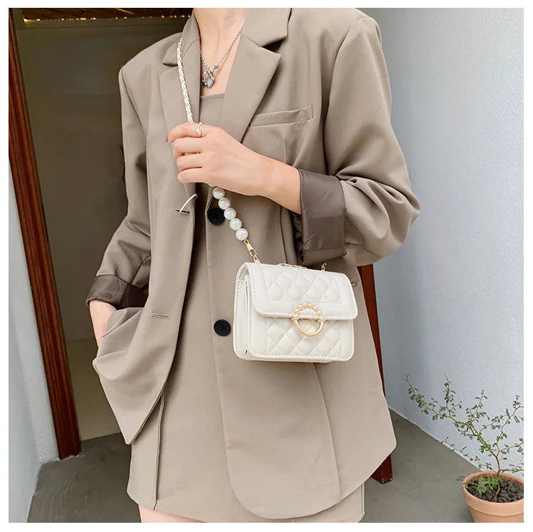 Summer Mini Small Handbags New Tide Pearl Chain Bags Women's Bag Versatile White Single Shoulder Crossbody Handbag