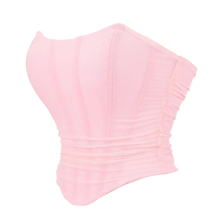 Women's Corset Crop Tops Summer Breathable Mesh Sleeveless Off Shoulder Bustier Skinny Fit Casual Tanks