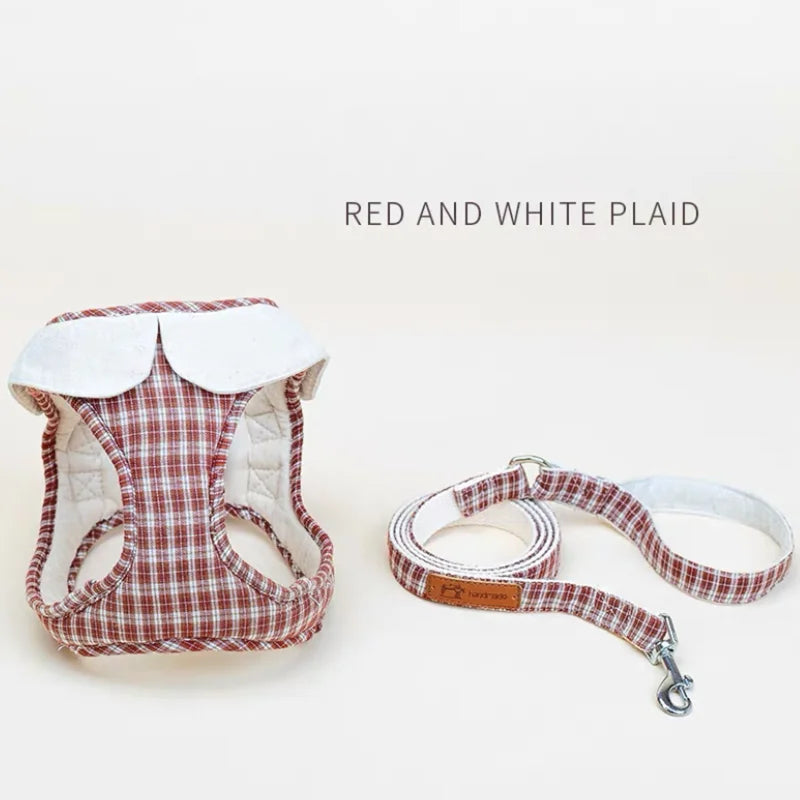 Plaid Pet Dog Harness And Leash Puppy Vest Harness With Cute Collar For Small Dog Walk Training Accessories York French Bulldog
