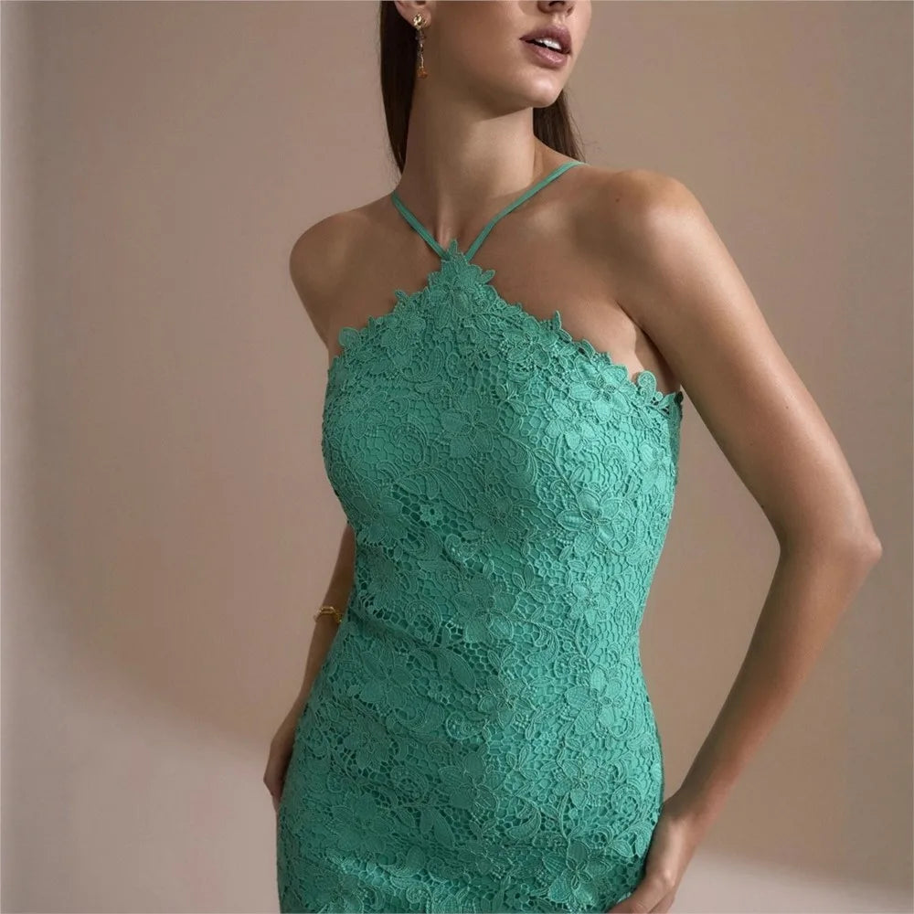 Fashion Evening Dress Dresses For Woman Party Wedding Vestidos Temperament Elegant Sexy Slim Neck Halter Backless Laces Banquet