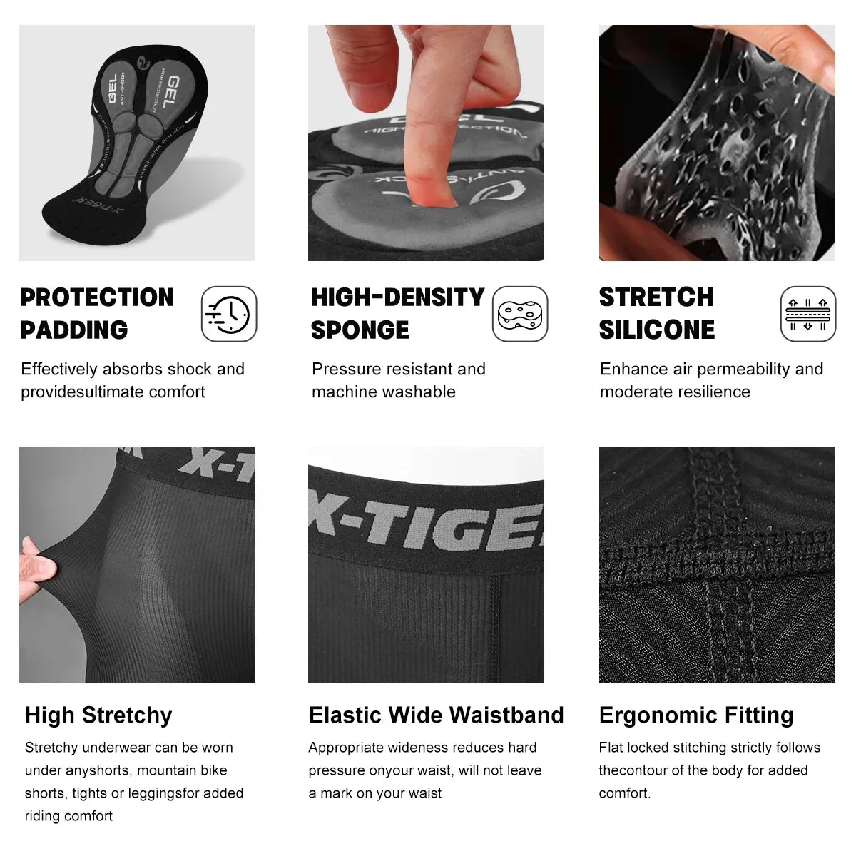 X-TIGER High Performance Breathable Cycling Underwear Men 5D Silicone Pad 3D Cutting Moisture Wicking Road Cycling Shorts