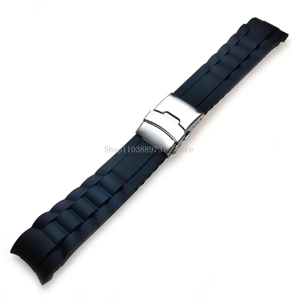 Silicone WatchBand 16mm 18mm 20mm 22mm 24mm 26mm Curved End Strap Folding Buckle Sport Bracelets Men Women Replacement Wristband