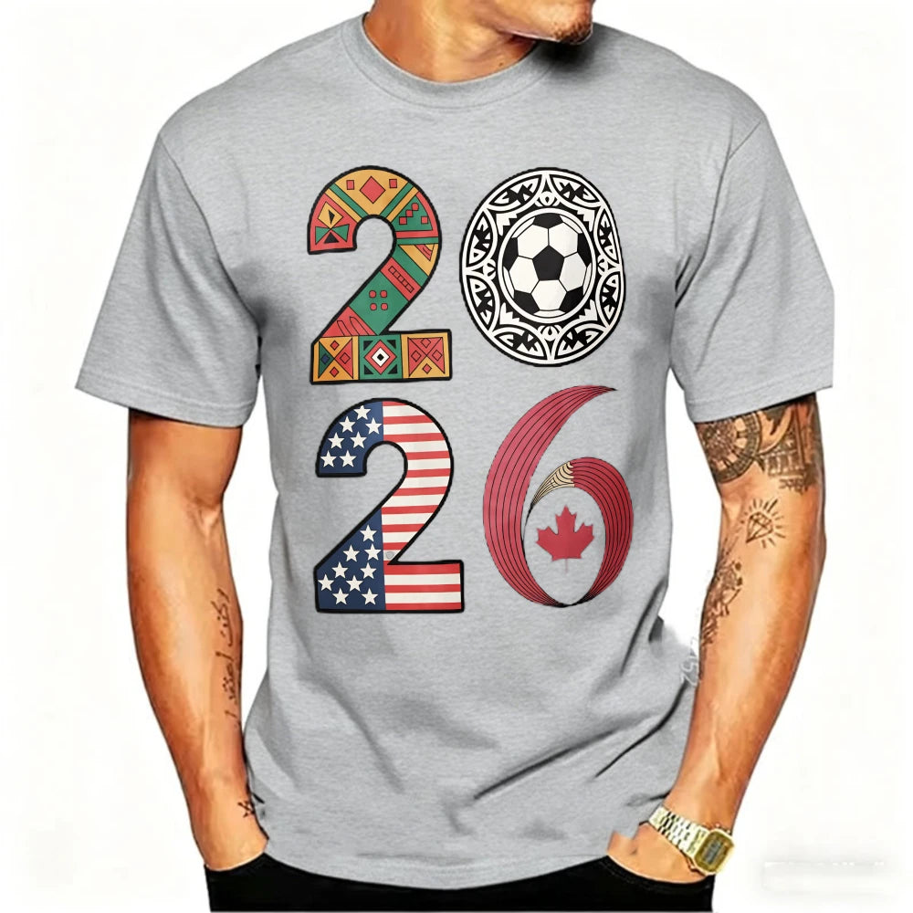 2026 USA Canada Mexico Soccer T-Shirt Cotton Shirt Tribal & Flag Graphic Tee, Ideal Gift for North American Football Enthusiasts