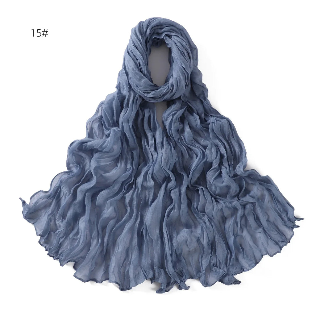Crumpled Scarf For Women Girls Students Spring New Solid Color Cotton Voile Thin Scarves Soft Knitting Shawl Female Wrap Shawls