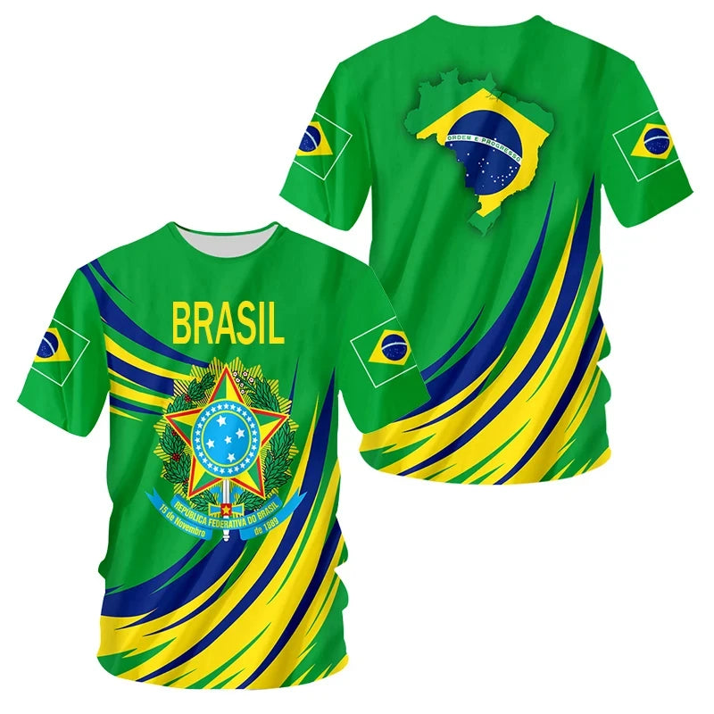 Brazilian Men's T Shirt O Neck Short Sleeve Fashion Brazil Fiag Print Streetwear Oversized Loose Camisa Brasil Male Clothing