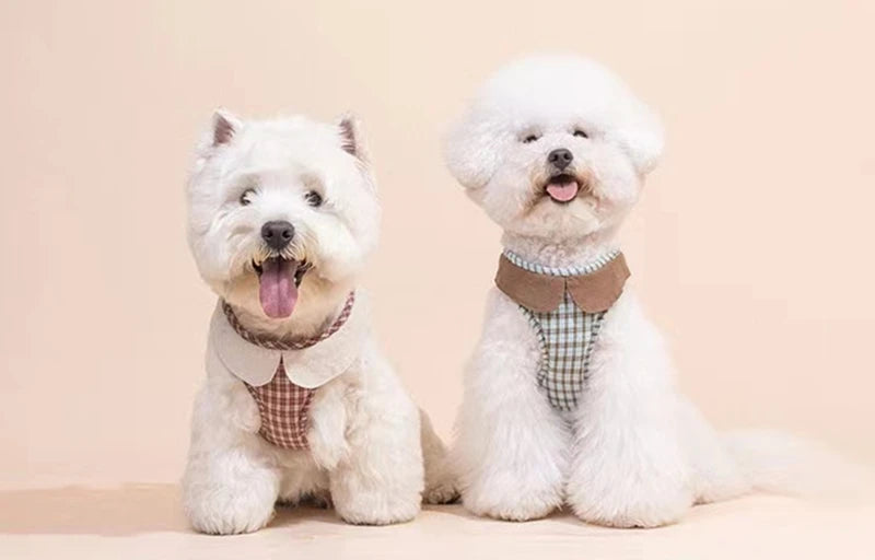 Plaid Pet Dog Harness And Leash Puppy Vest Harness With Cute Collar For Small Dog Walk Training Accessories York French Bulldog