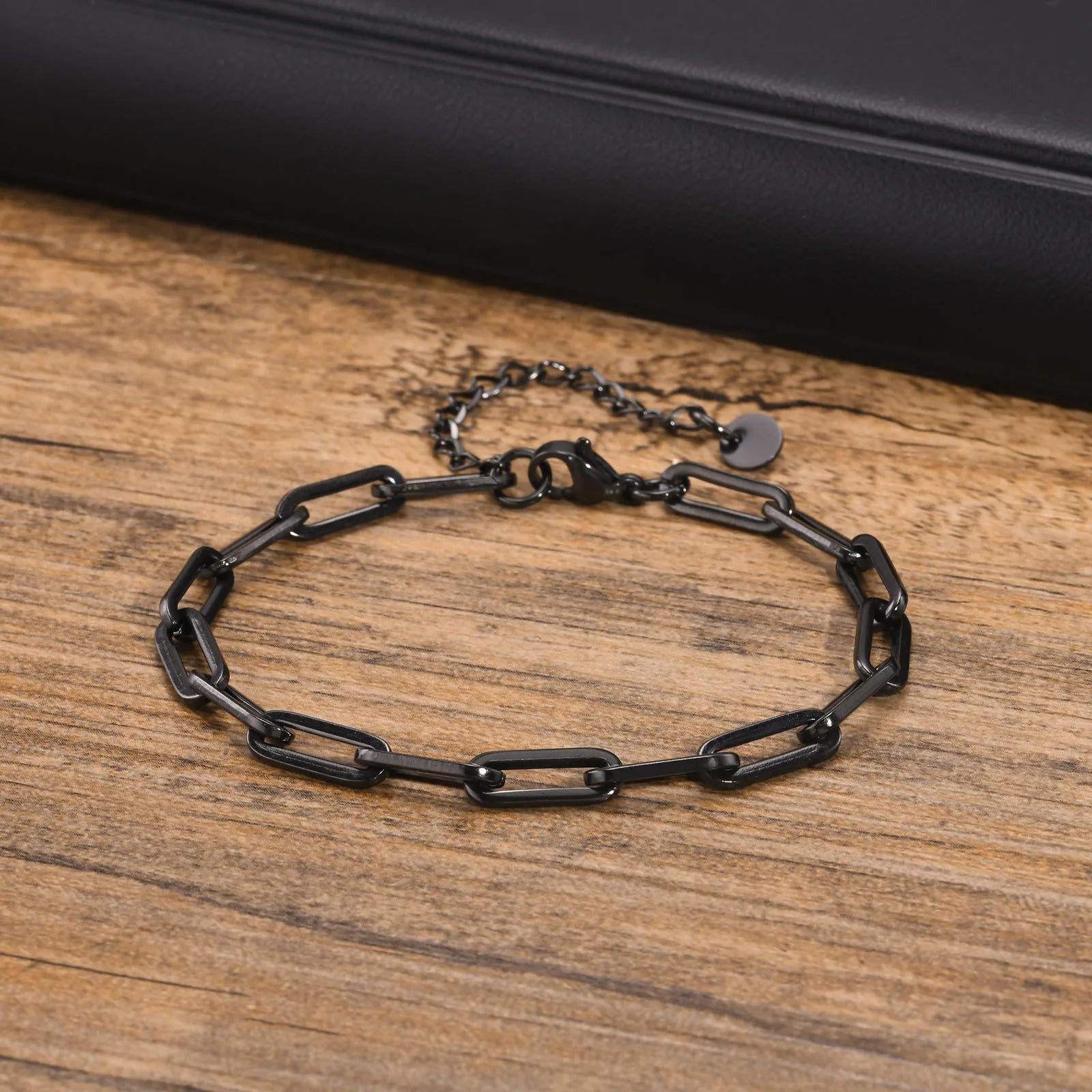 Vnox Paperclip Chain Bracelet For Men, Four Color Casual Business Rectangle Links Wristband, 5mm Wide Adjustable Chain Jewelry