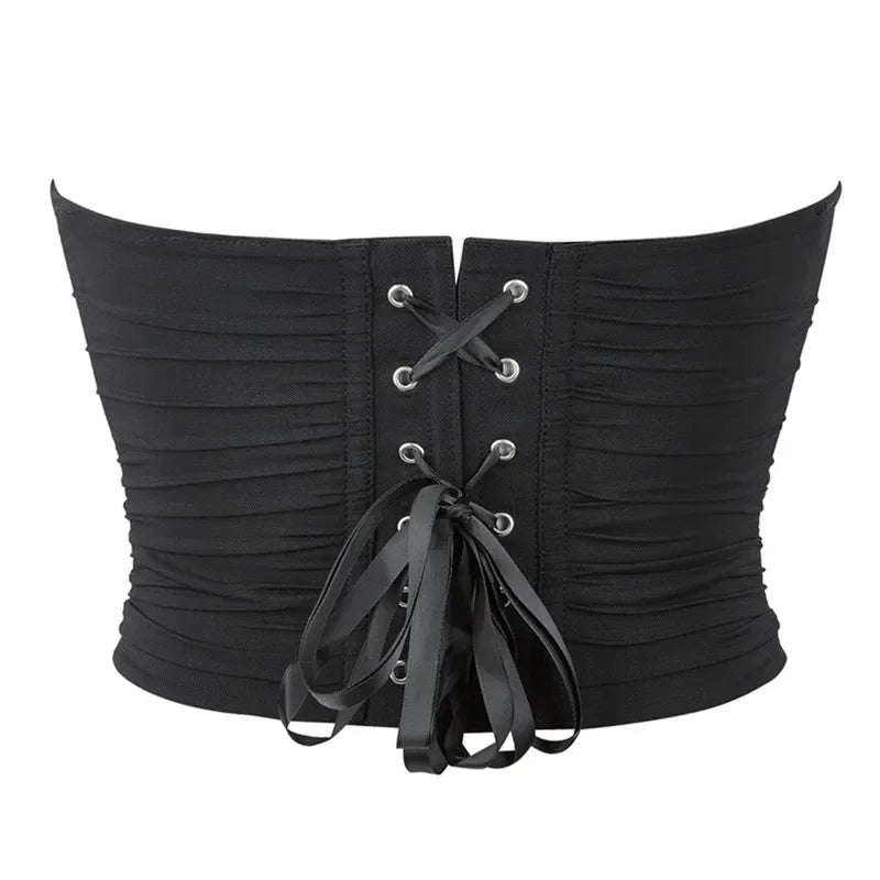 Women's Corset Crop Tops Summer Breathable Mesh Sleeveless Off Shoulder Bustier Skinny Fit Casual Tanks