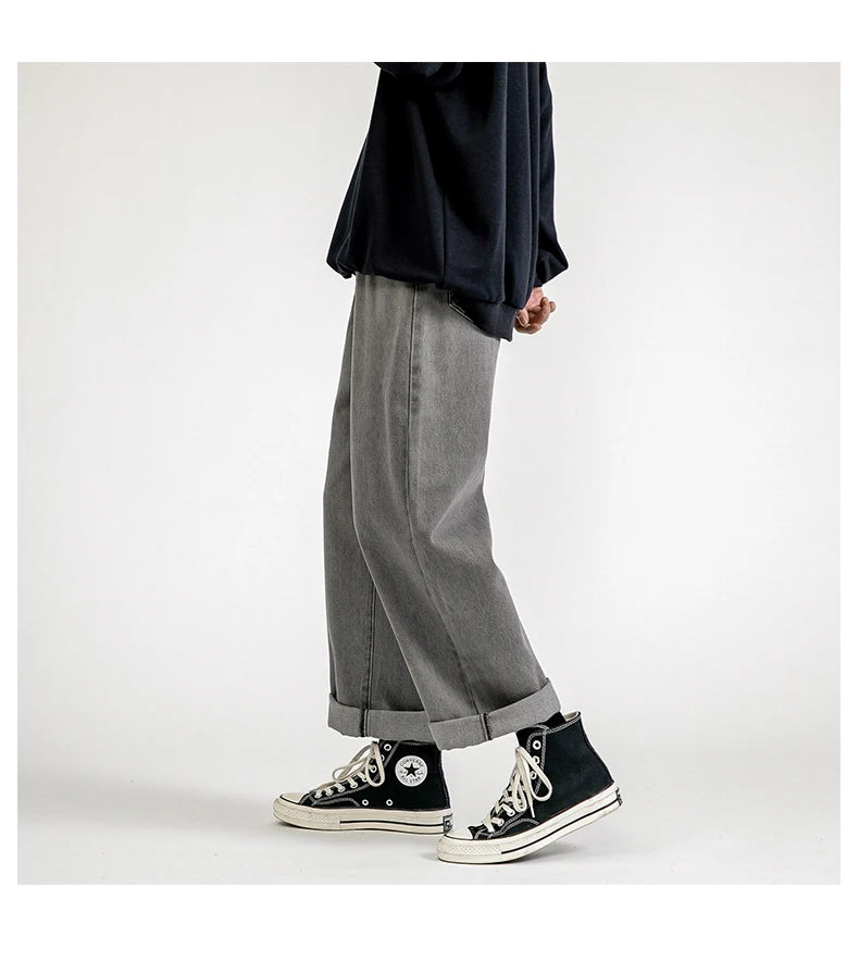 2023 New Korean Fashion Men's Baggy Jeans Classic Unisex Man Straight Denim Wide-leg Pants Hip Hop Bagy Light Blue Grey Black