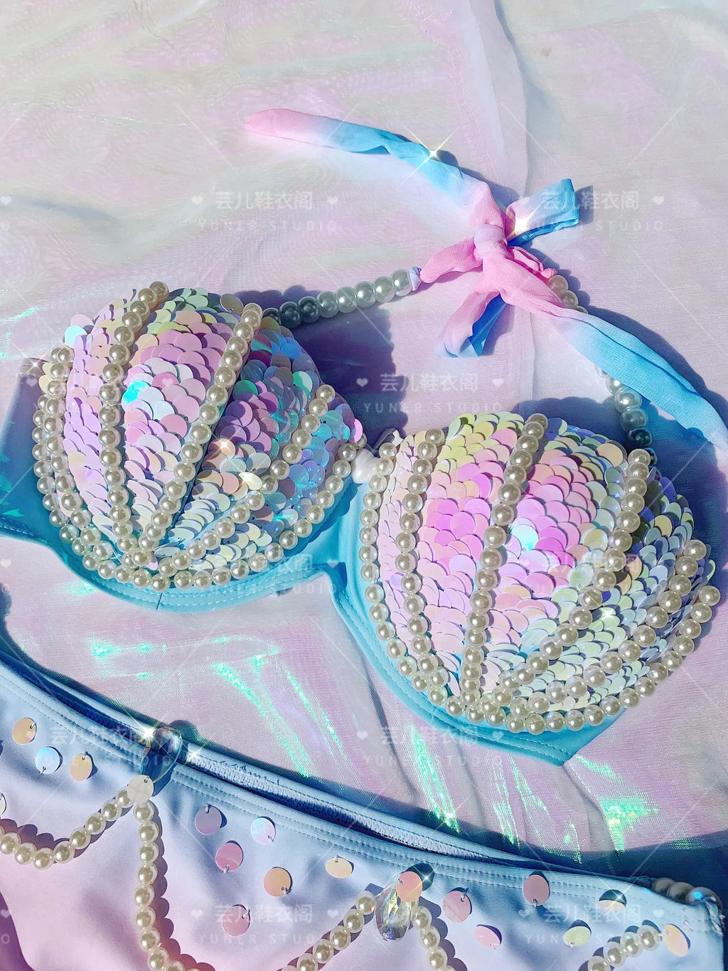 RM Mermaid Sequin Corset Bikini Swimsuit Free Diving Performance Oceanarium Electro Festival Bra Bar Cos Costumes