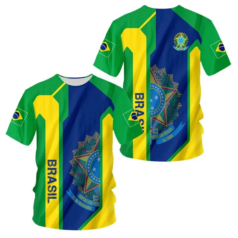 Brazil Flag Graphic T Shirt for Men Clothing 3D Print Brasil Football T-Shirt Gym Fitness Streetwear Tops Soccer Club Tee Shirts