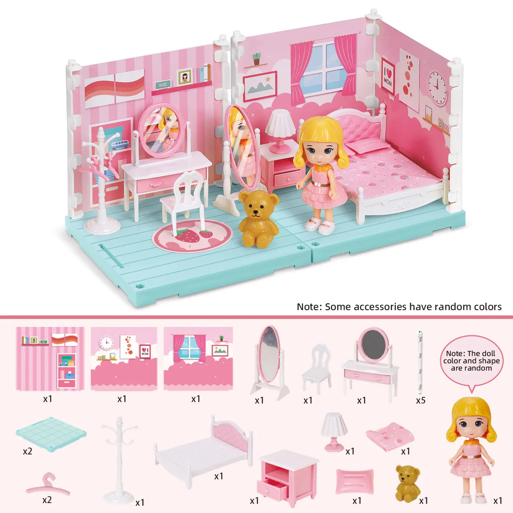 Mini Home Accessories DIY Doll House Furniture Assembly Model Simulated Bedroom Kitchen Decoration Pretend Play Toy Girl Gift