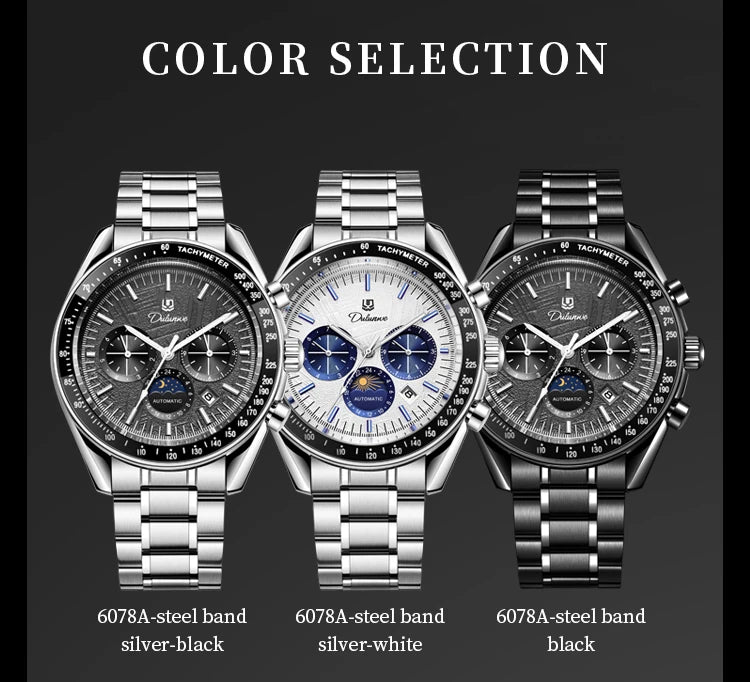 Automatic Watch for Men Stainless Steel Luminous Waterproof Moon Phase Man Watches Luxury Men's Mechanical Wristwatch