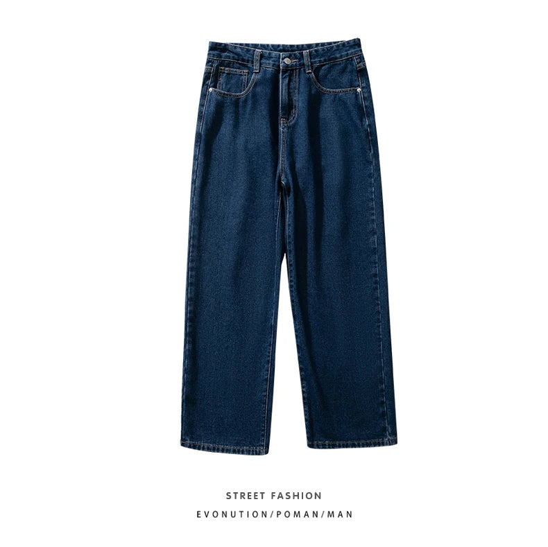 2023 New Korean Fashion Men's Baggy Jeans Classic Unisex Man Straight Denim Wide-leg Pants Hip Hop Bagy Light Blue Grey Black