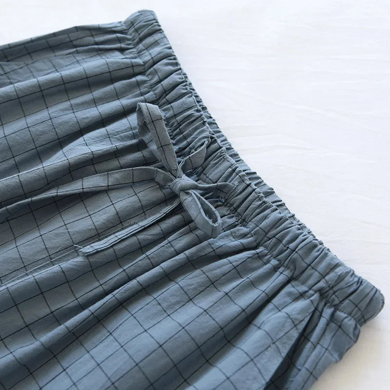 Men Pajama Pants Plaid Design Cotton Pajamas Long Trouser Spring Summer Male Thin Loose Sleep Bottoms Men Sleep Pants Plus Size