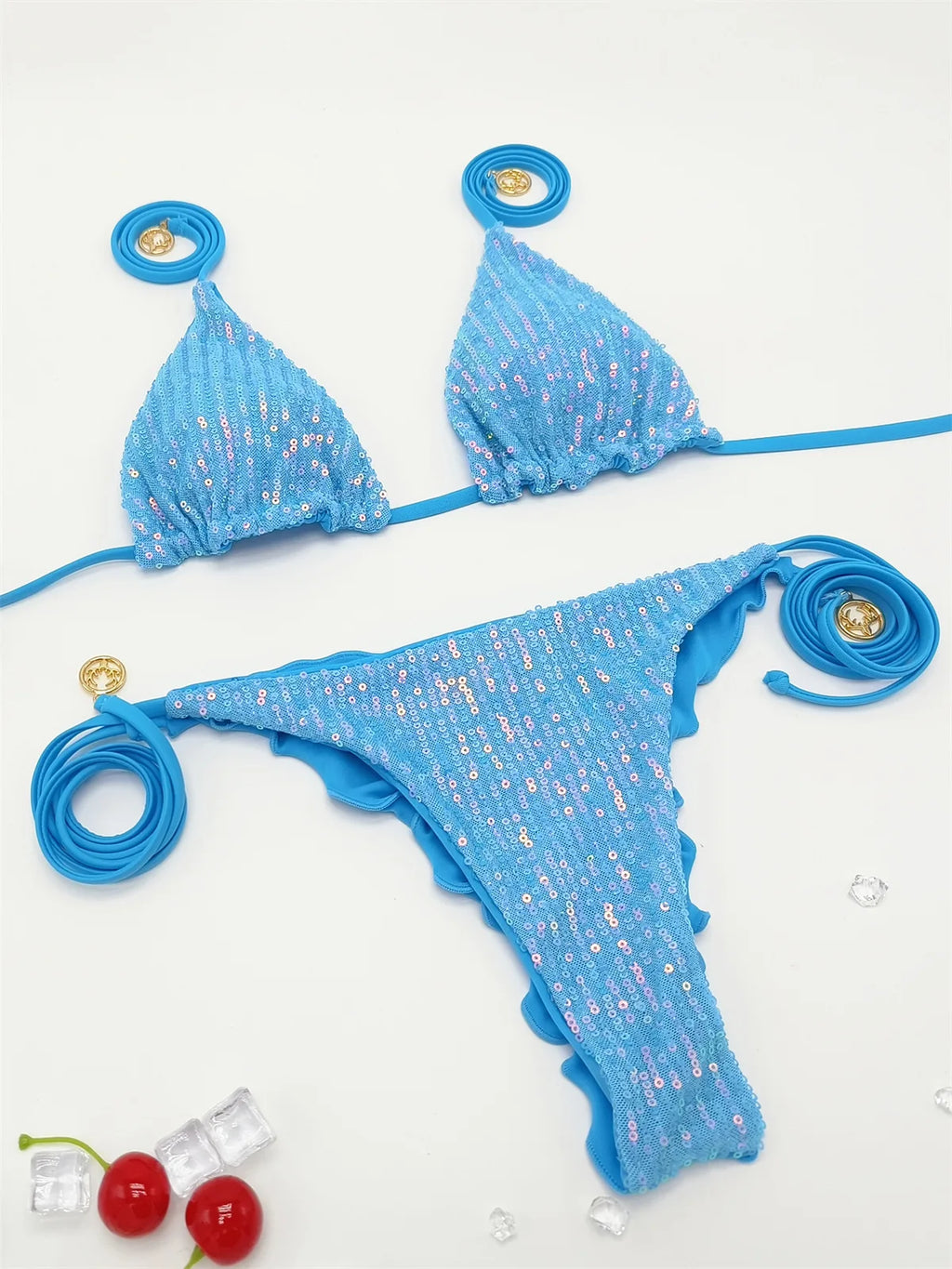 Circyy Sequins Bikini Set  Women Neck-mounted Lace Up Fashion Bathing Suit Two-piece Holiday Sexy Split Swimsuit Summer 2026 New