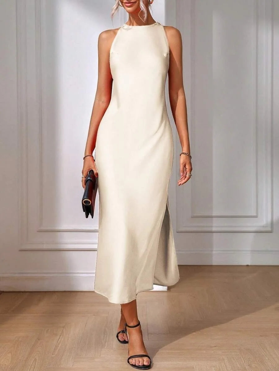 2025 Dress Women Female Clothing Fashion Elegant Evening Party Dresses Satin Dress for Women Spring and Summer Sleeveless Slit