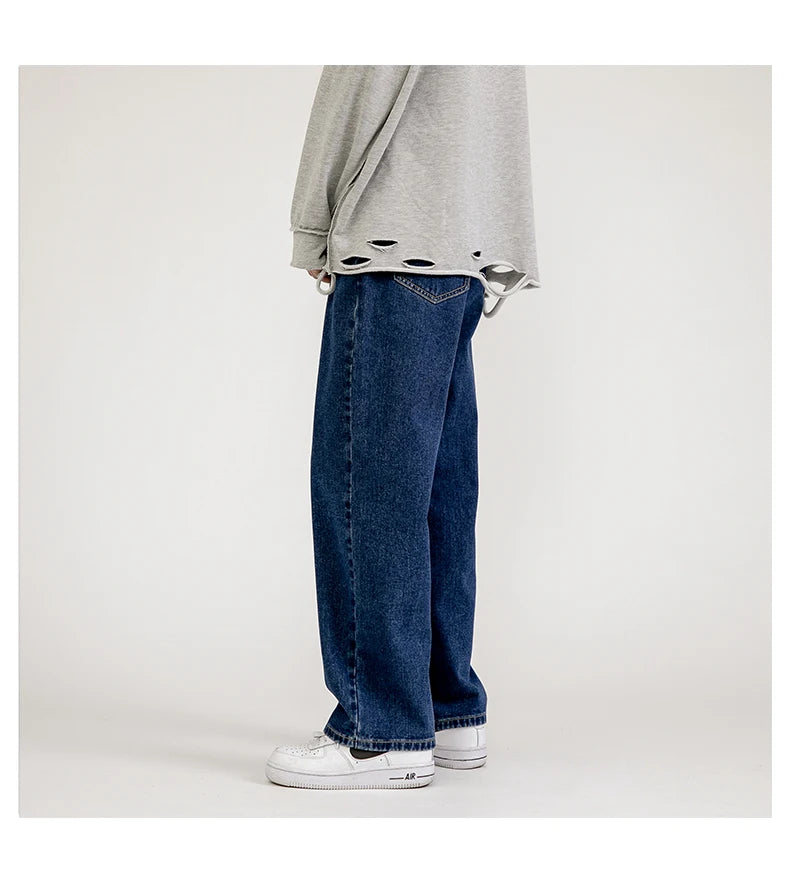 2023 New Korean Fashion Men's Baggy Jeans Classic Unisex Man Straight Denim Wide-leg Pants Hip Hop Bagy Light Blue Grey Black