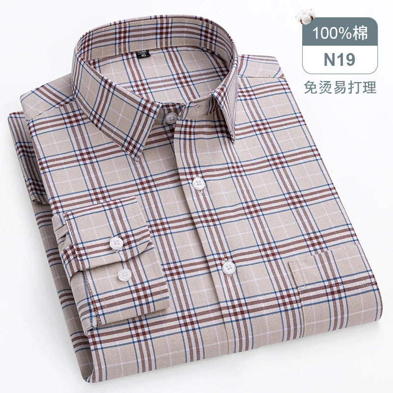 Oversize Long Sleeve Casual Shirts For Man 11XL For 150KGS 100% Cotton Oxford Plaid Business Blouse Daily Top Clothing New Style