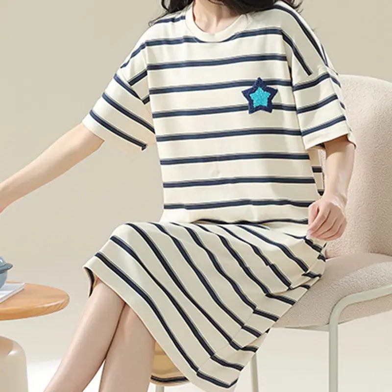 100% COTTON! SUKAE Summer New Women Lovely Sleepshirt Fashion Nightgowns Leisure Dress Casual Nightdress Short Sleeves Nightgown