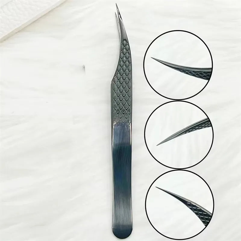 Customized Private LOGO False Lash Tweezers For Eyelash Extensions Boot Isolation Clip Tongs Black Perfect Close Nail Art Tools