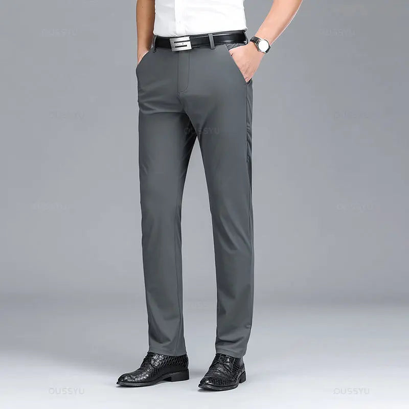 Summer High Stretch Business Suit Pants Men Thin Solid Color Straight Casual Formal Office Trousers Male Plus Size 35 40