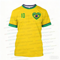 Brazil Flag Map 3D Print TShirt Men Brazilian Football Pattern T-Shirts Summer Street Sports Round Neck Men's Short Sleeve Tees