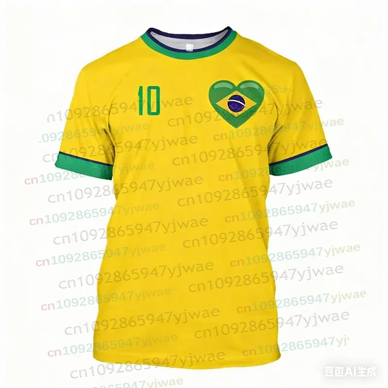 Brazil Flag Map 3D Print TShirt Men Brazilian Football Pattern T-Shirts Summer Street Sports Round Neck Men's Short Sleeve Tees