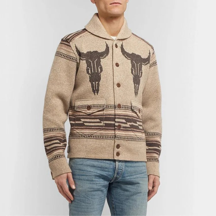 New Fashion Men Streetwear Cardigans Sweatercoats Autumn Man Outwear Casual Cardigans Retro Jacquard Sleeve Knitted Sweaters 3XL