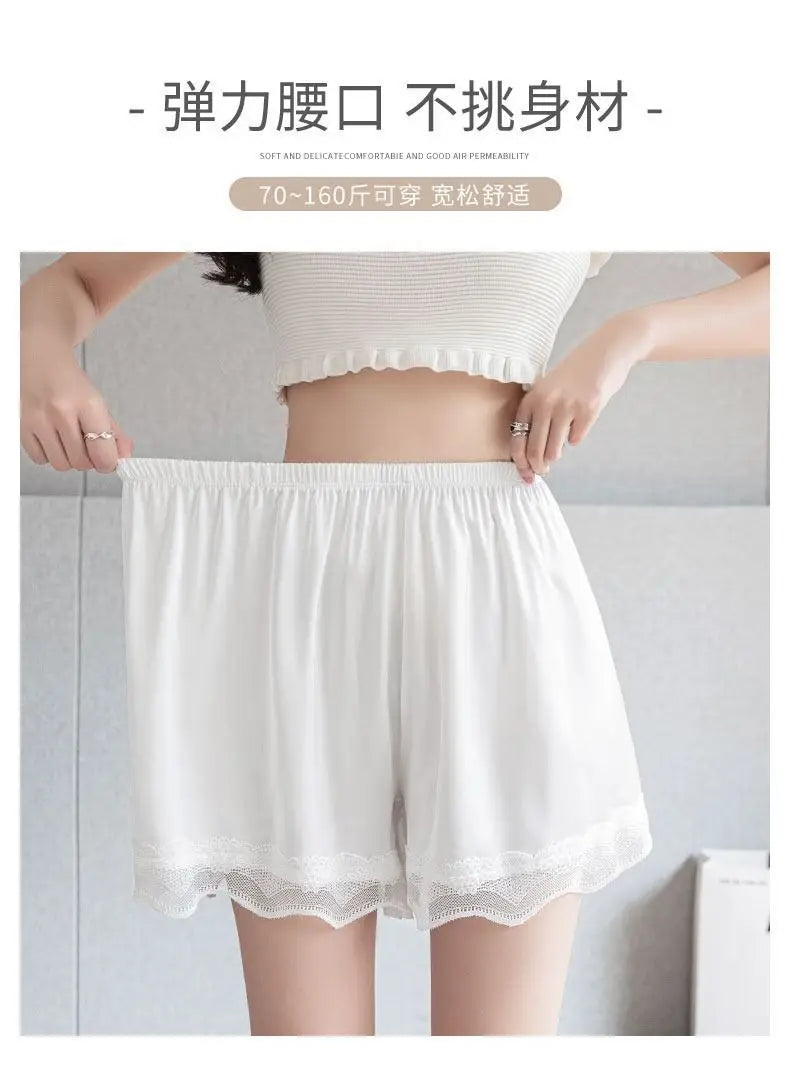 Ice Silk Safety Shorts for Women Anti-Pantyline Seamless Invisible Underwear Summer Thin Breathable Lace Lined Panties Home Wear