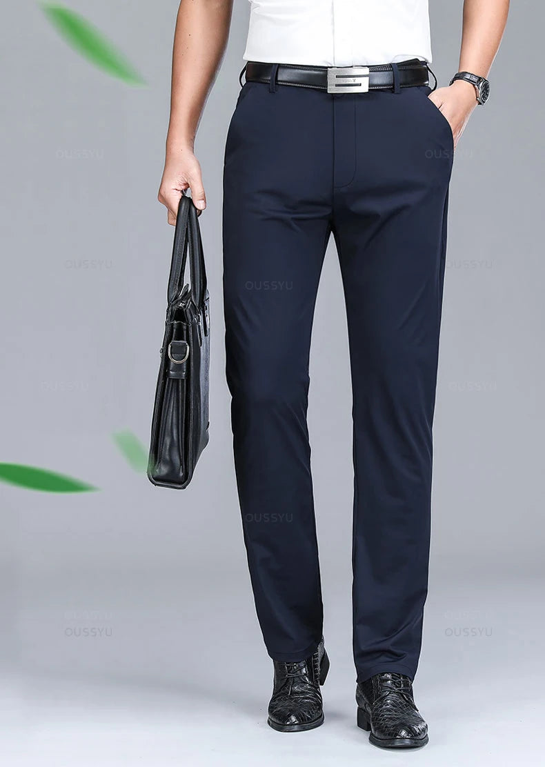 Summer High Stretch Business Suit Pants Men Thin Solid Color Straight Casual Formal Office Trousers Male Plus Size 35 40