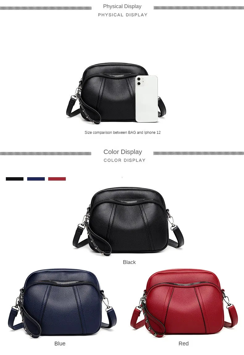 Solid Color Fashionable Rivet Zipper Women's Mobile Phone Bag Simple Soft Leather Shoulder Crossbody Small Square Bag Handbag