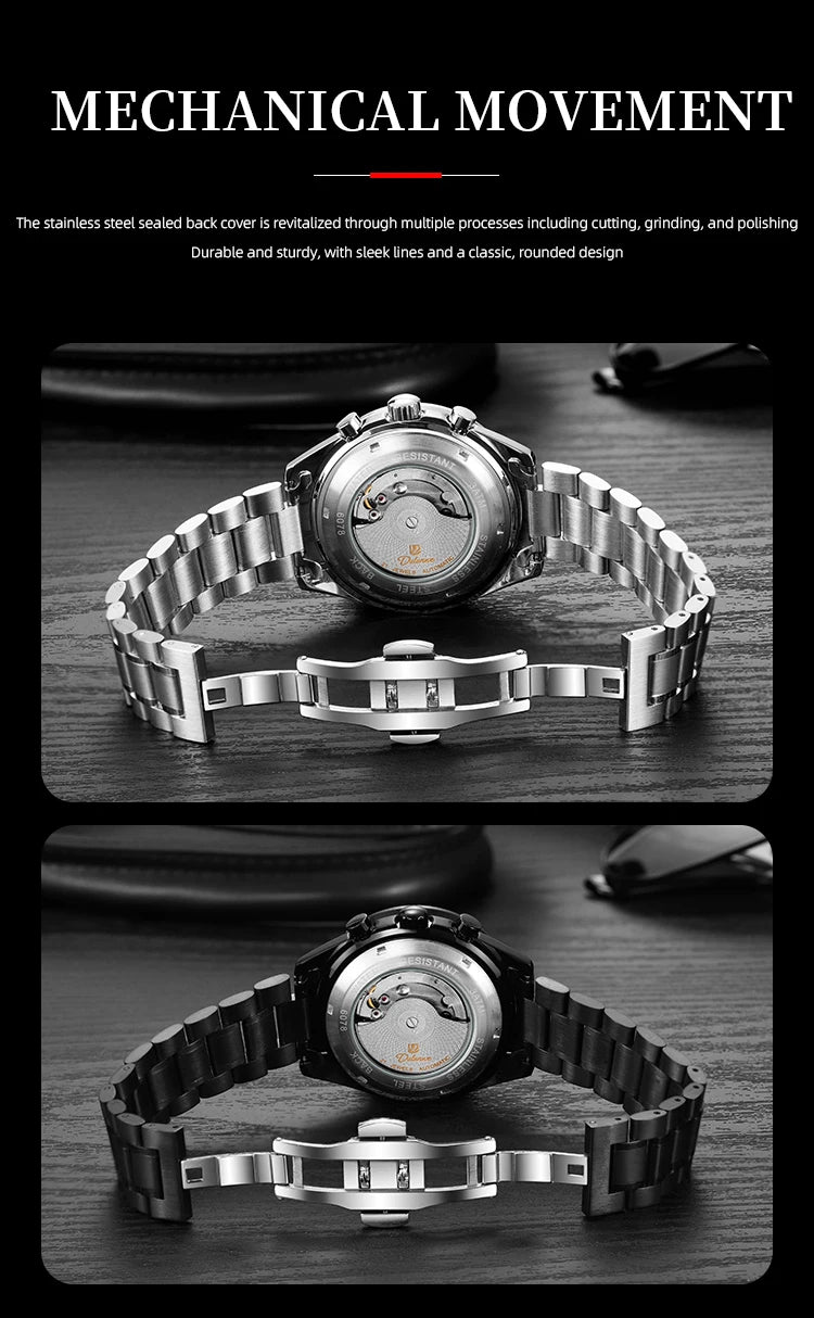Automatic Watch for Men Stainless Steel Luminous Waterproof Moon Phase Man Watches Luxury Men's Mechanical Wristwatch