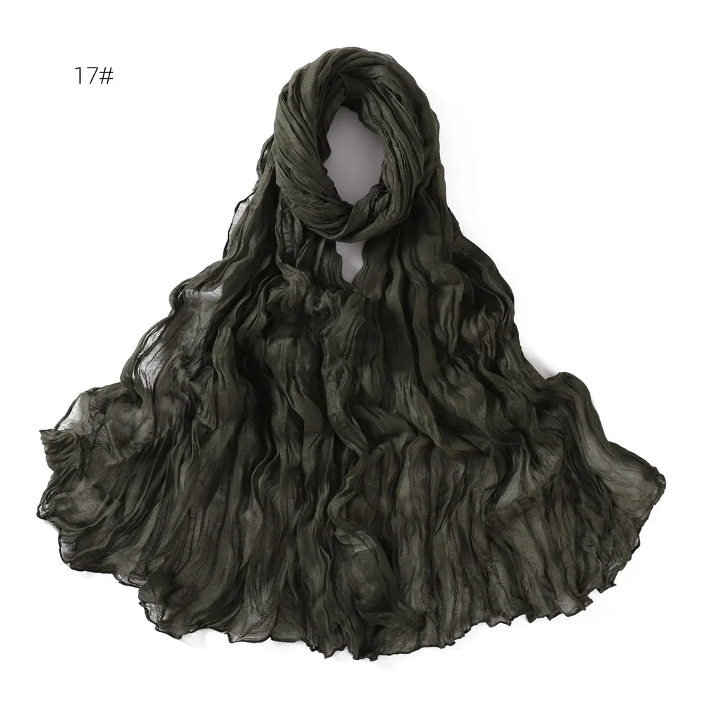 Crumpled Scarf For Women Girls Students Spring New Solid Color Cotton Voile Thin Scarves Soft Knitting Shawl Female Wrap Shawls