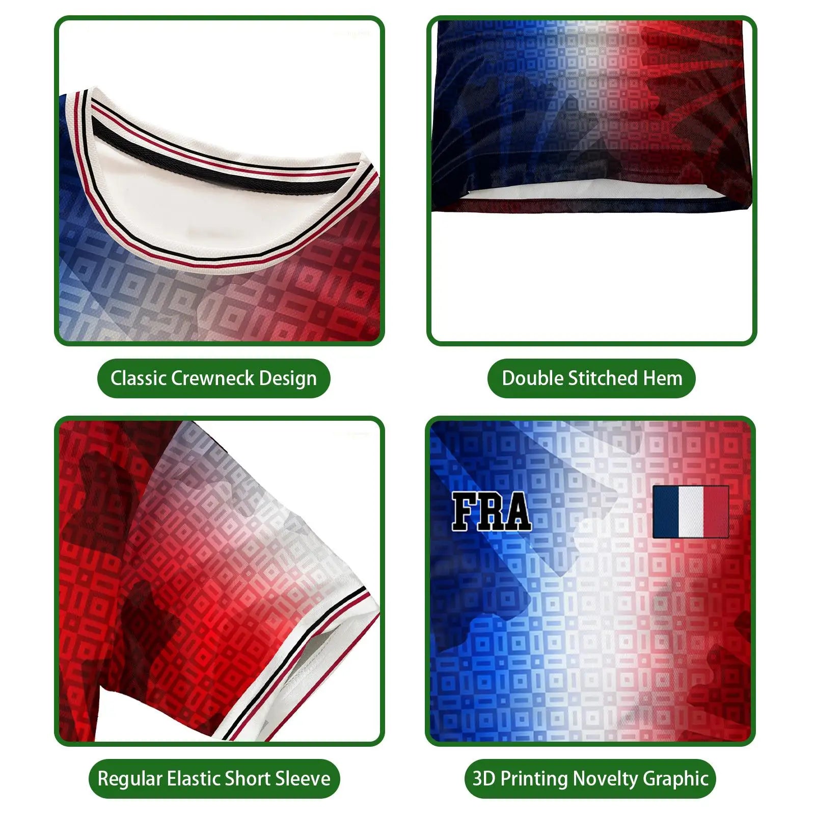 France Flag Print Football Jersey Summer Unisex Street Casual Short Sleeve Tops Sports Training Breathable Quick-drying T-Shirt