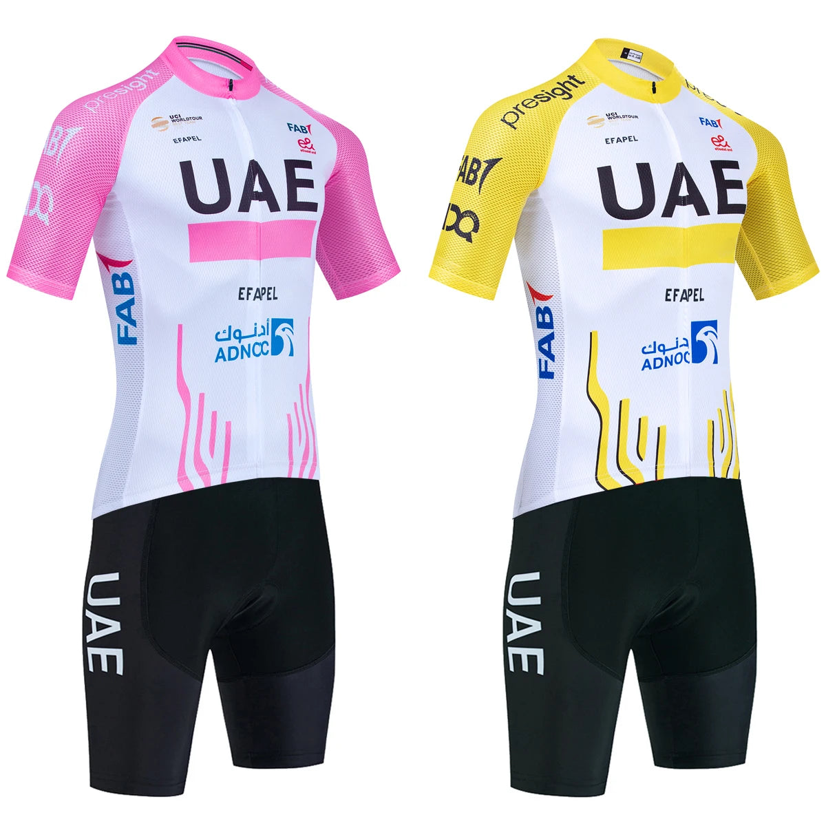 New 2025 PINK YELLOW Cycling Jersey UAE TEAM Bike Jersey Shorts Set Ropa Ciclismo Men Women Summer Pro Bicycle Maillot Clothing
