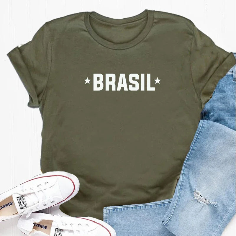 Brasil T-Shirt Women Men Brazil Tee Brazilian Letter Print Tshirt Portugues Please Cotton Short Sleeve Tops Aesthetic Clothing
