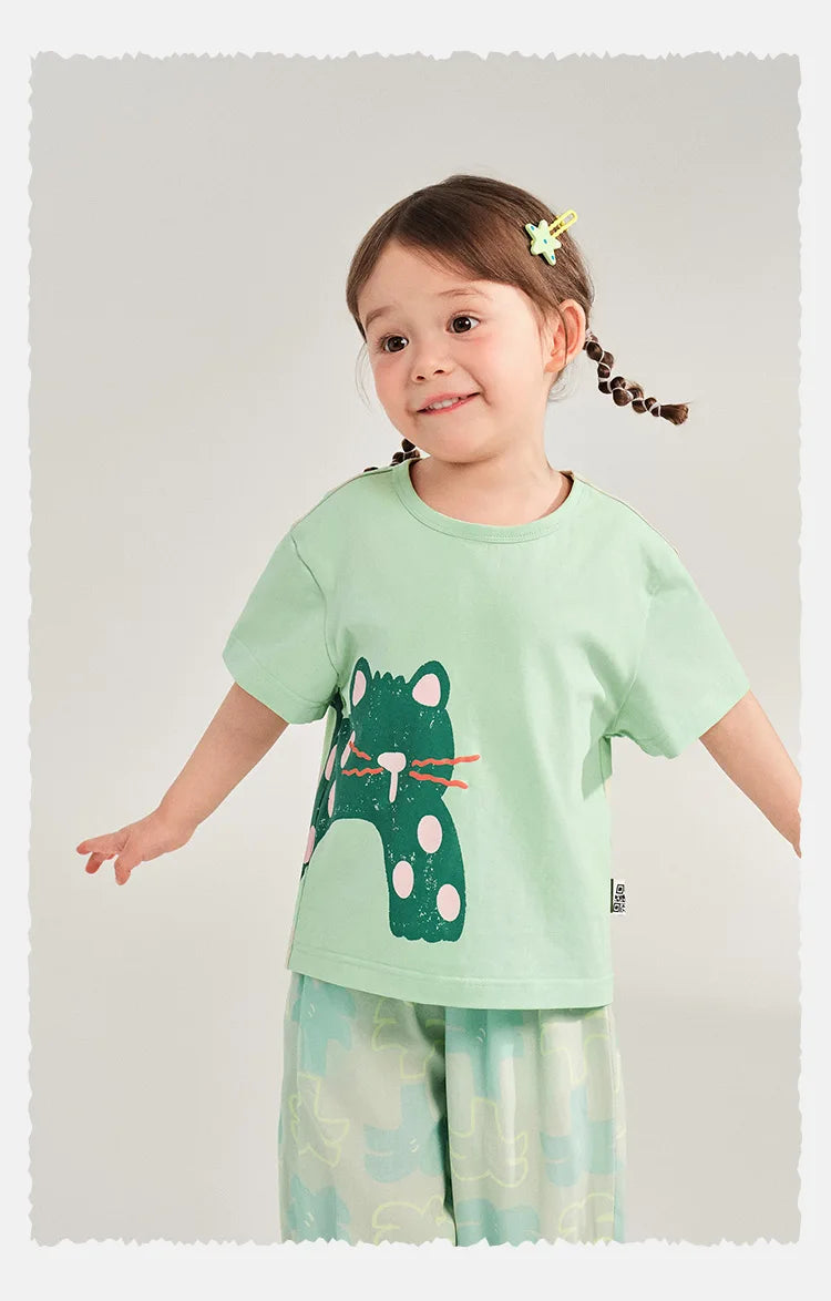 Amila Baby T-shirt 2026 Summer New Comfortable Cartoon Pattern Round Neck Casual Breathable Clothing