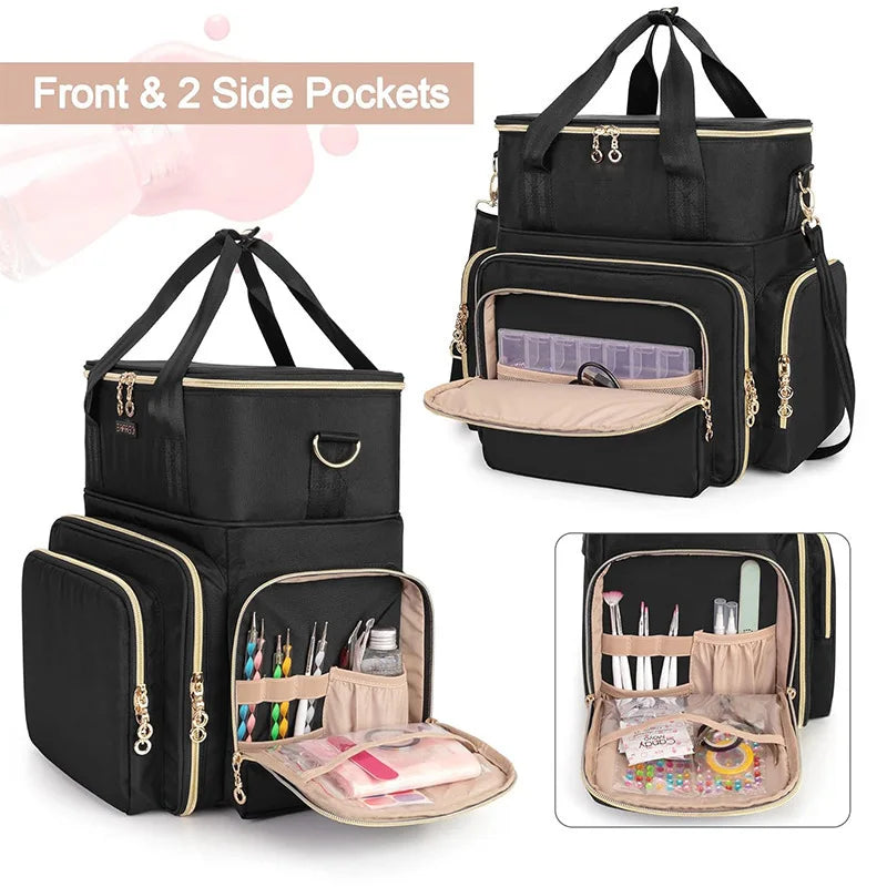 Nail Artist Bag Portable Nail Polish Storage Bag Manicure Kit Case With 2 Removable Cases Storage Bag Essential Oil Storage Box