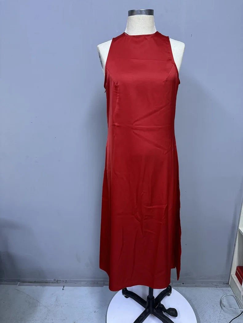 2025 Dress Women Female Clothing Fashion Elegant Evening Party Dresses Satin Dress for Women Spring and Summer Sleeveless Slit