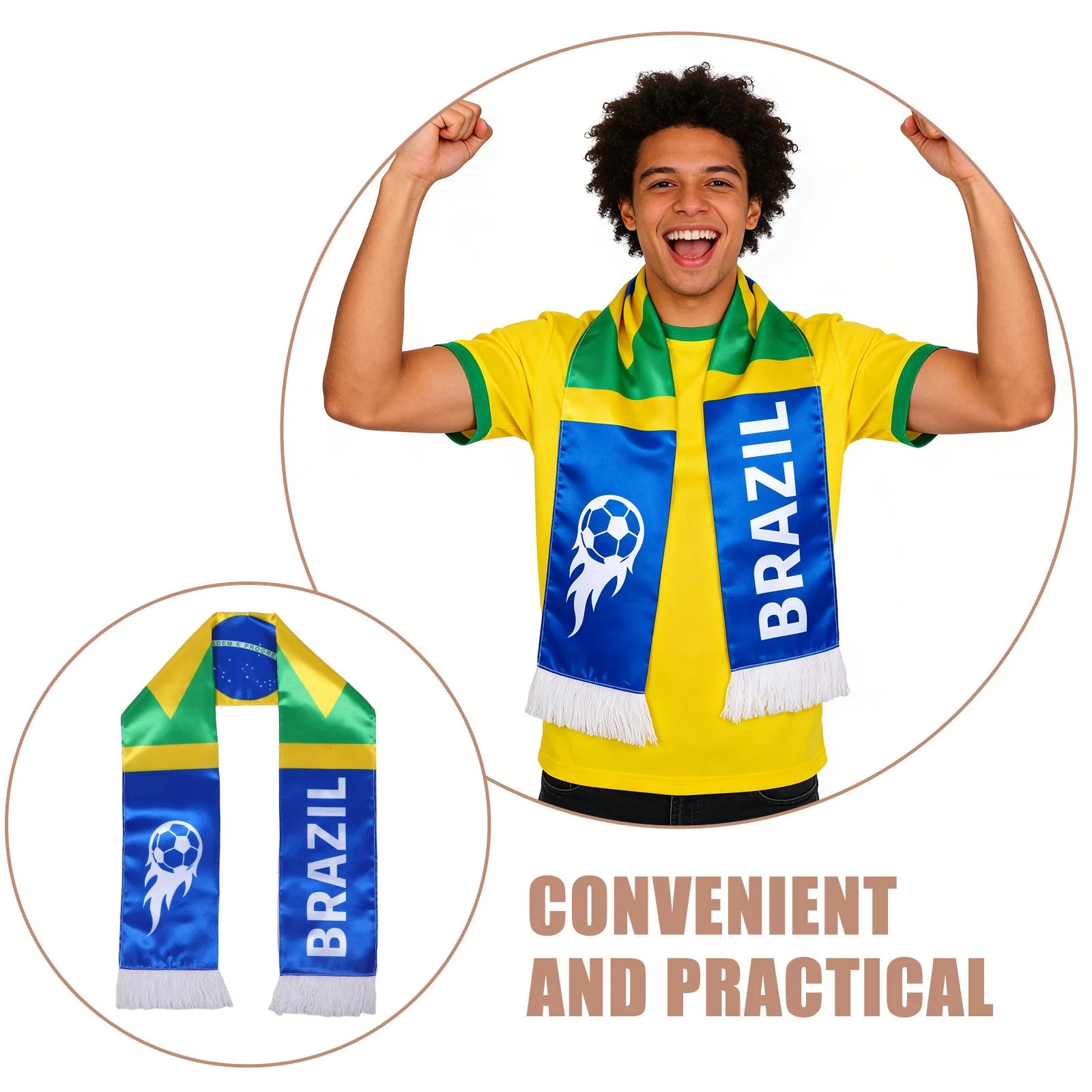 Brazil 2026 Soccer Fan Scarf Tassel National Football Sport Party Supplies Game Day Wear Football Accessories Scarf Soccer