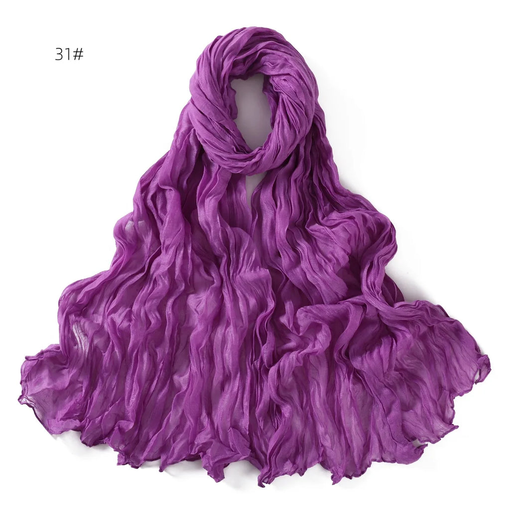 Crumpled Scarf For Women Girls Students Spring New Solid Color Cotton Voile Thin Scarves Soft Knitting Shawl Female Wrap Shawls